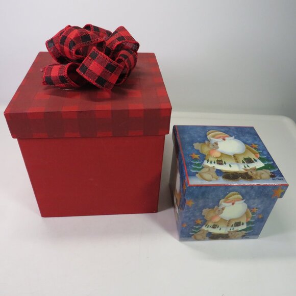 Winter Holiday (2) Gift Boxes [ Buffalo plaid and Santa - Picture 1 of 7
